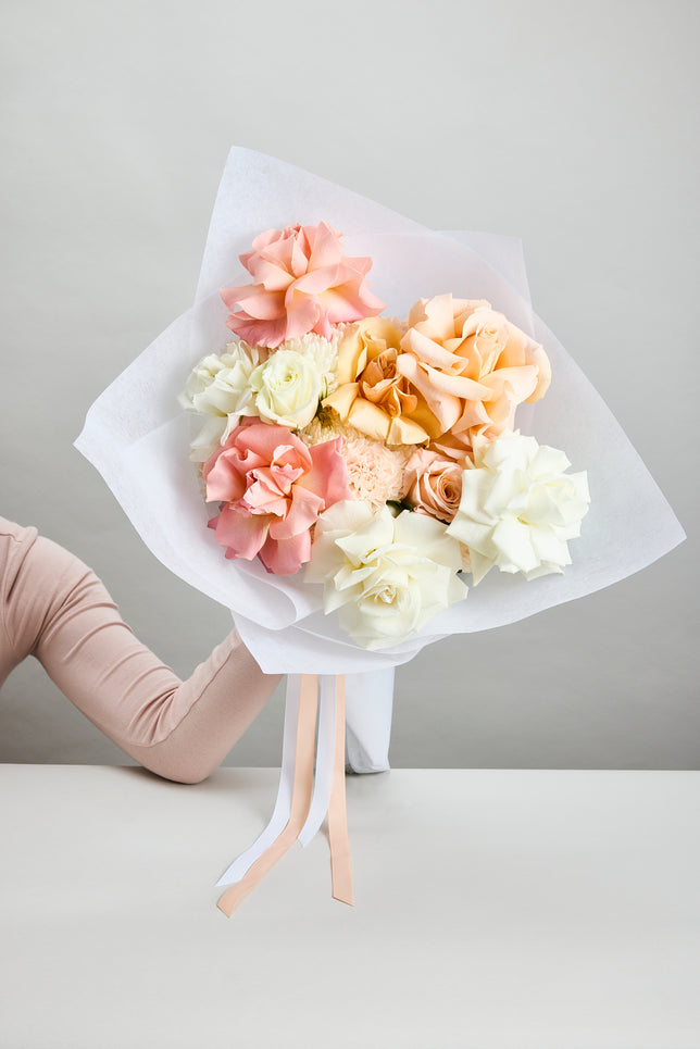 Lady Marmalade Bouquet of vibrant pink, orange, and white flowers created by flowerdose.